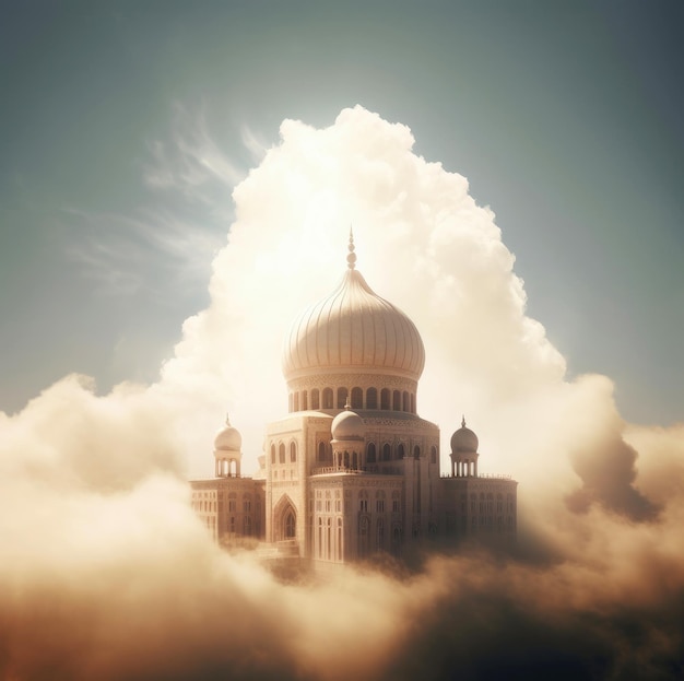 Happy Eid Al Adha Uma mesquita nas nuvens