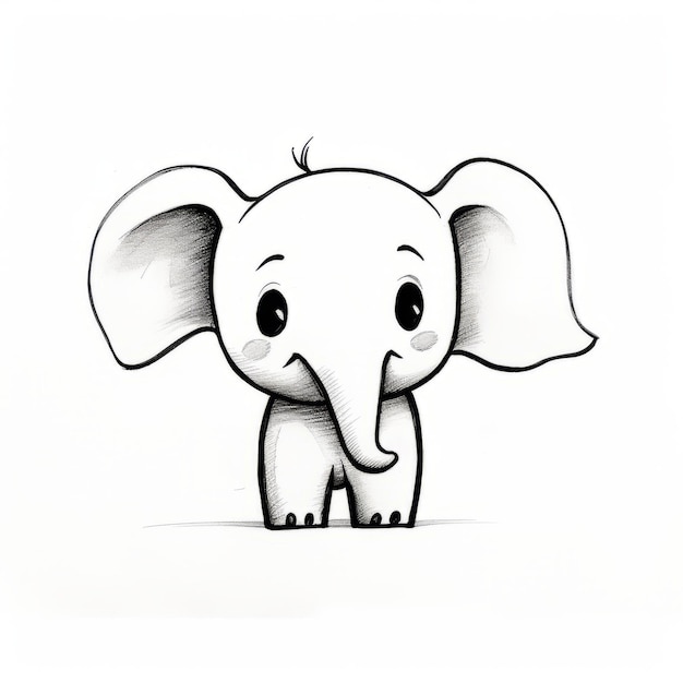 Happy Elephant Drawing Cute minimalistische Kinderkunst im Adi Granov-Stil