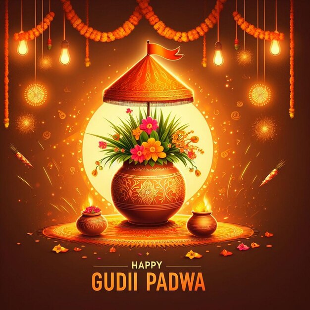 Foto happy gudi padwa año nuevo tradicional para los hindúes marathi generado por la ia