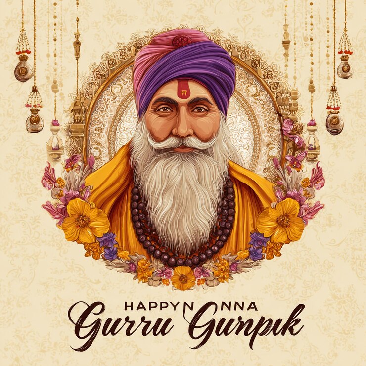 Foto happy gurpurab spiritual portrait of a sikh guru