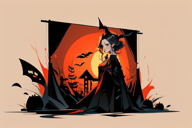 Happy Halloween Girl Event Hintergrund Tapete Werbeplakat Design Illustration Cartoon