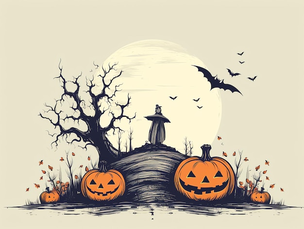 Happy halloween linha de arte celebração conceito de fundo estilo de ilustração de design de feriado