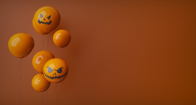 Happy Halloween orange Ghost Balloons.Scary Luftballons und Halloween Elements.Website gruselig, orangefarbener Hintergrund, Luftballons auf der linken Seite