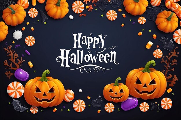 Foto happy halloween pumpkin candy bone frame vector image