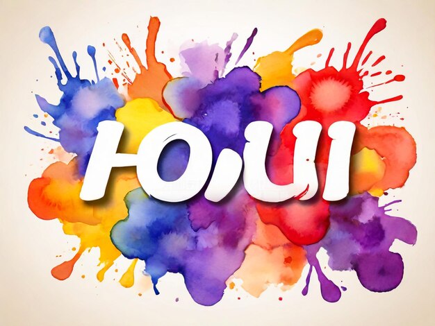 Foto happy holi aquarela fundo conceito elemento de design e exemplo de texto azul amarelo vermelho laranja