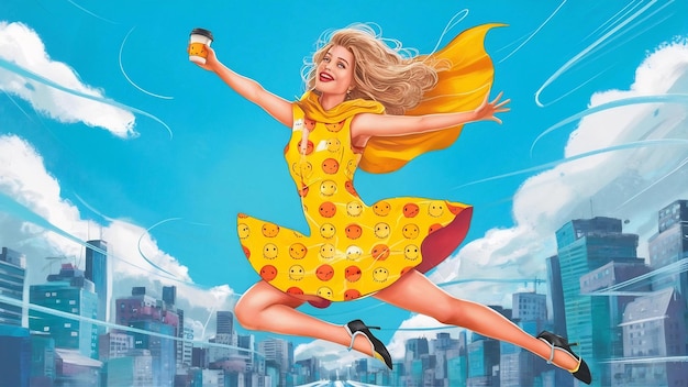 Foto happy monday concepto con mujer saltando