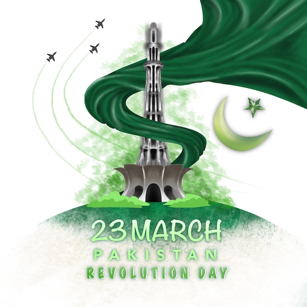 Happy Pakistan Resolution Day 23. März, Minar e Pakistan und Flagge