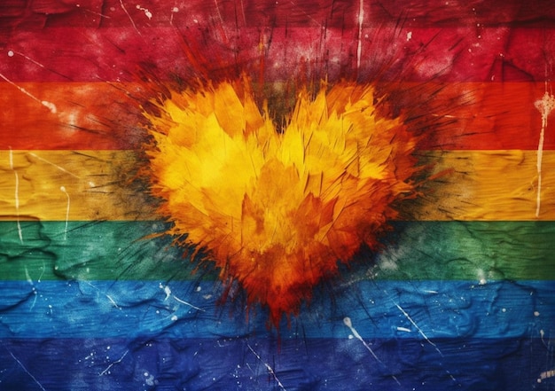 Happy Pride Month Banner Gay Pride com fundo de bandeira LGBT e amor cardíaco