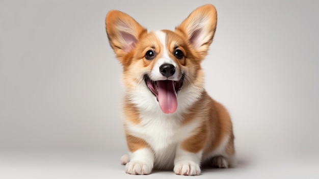 Happy Puppy Welsh Corgi 14 semanas em fundo branco