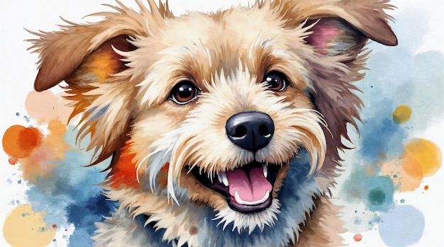 Happy Smiling Dog Watercolor Portrait