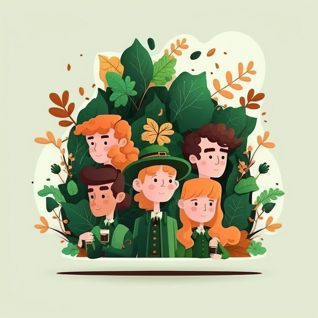 Happy St. Patrick's Day Illustration Shamrock verlässt Bierkrug und Hut