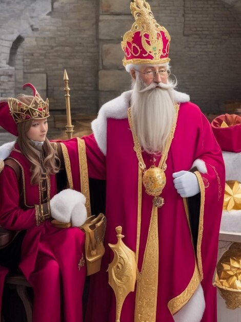 Foto happy und cute sinterklaas oder st. nicholas mit geschenk-vektor-illustration isoliert auf transparent