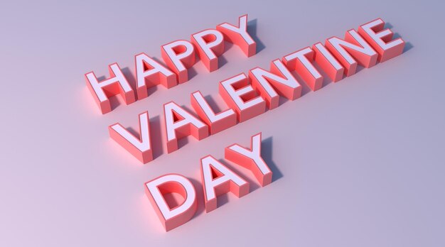 happy valentine day text rosa farbe auf grauem hintergrund 3d illustration rendering. Urlaubskonzept