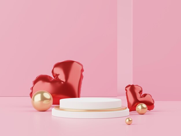 Foto happy valentines day minimale süße liebesszene mit display-podium für mock-up und produkt-3d-rendering