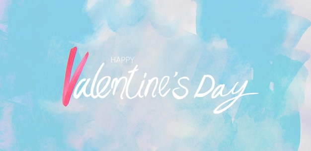 Happy Valentines DayHandschrift und blaue Aquarellmalerei