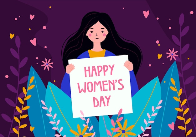 Happy Womens Day concepto de tarjeta postal en diseño de dibujos animados plano Esta ilustración transmite la importancia