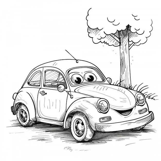 HappyCartoonCar_SimpleOutlineZeichnung