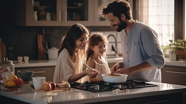 Hapy família cozinhando juntos