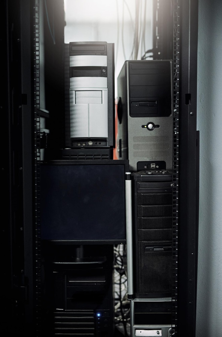 Foto el hardware detrás de una red informática sólida captura recortada de computadoras industriales en la sala de servidores de un centro de datos