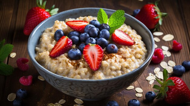 harina de avena con arándanos frambuesas y fresas