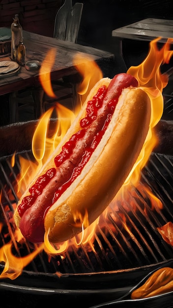 Harina de perrito caliente en el fuego