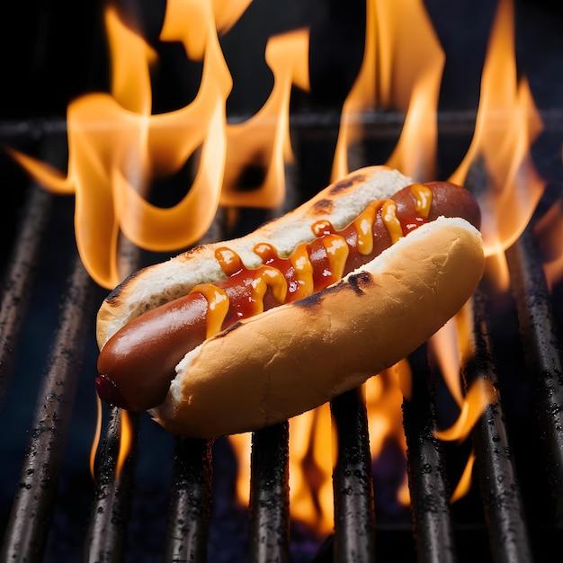 Harina de perrito caliente en el fuego
