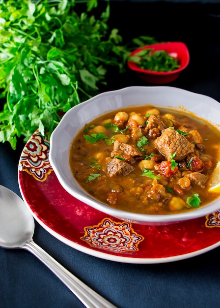 Harira de sopa marroquí con carne