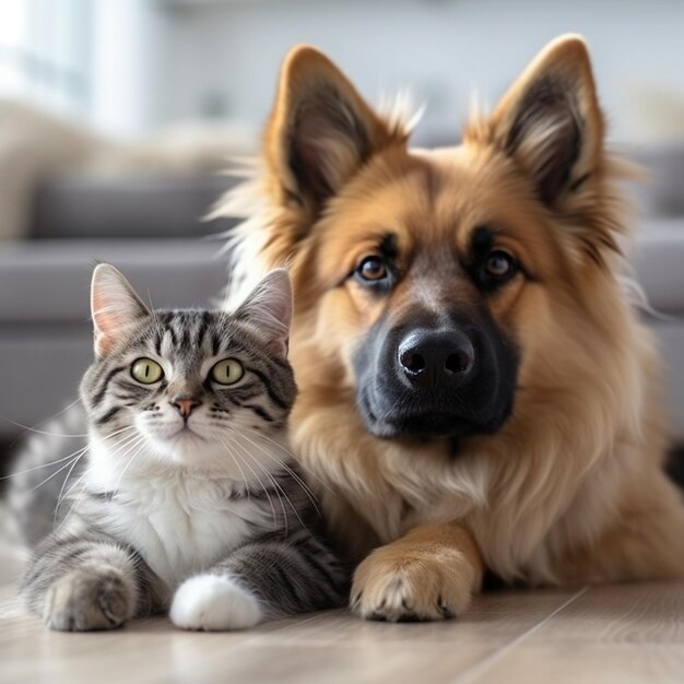 Harmonia do amor por animais de estimação Momentos adoráveis capturados entre gatos e cães