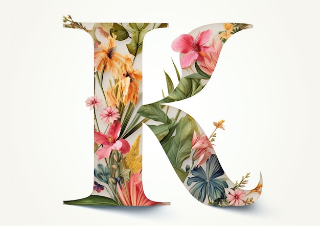 Harmonia floral Uma letra do alfabeto floral requintada adornada com flores e um beija-flor generativo Ai