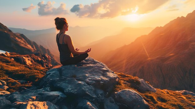 Harmonia nas alturas respirações meditativas e serenidade do pôr-do-sol