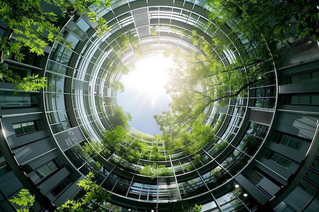 Harmonía de la naturaleza y el diseño urbano en un edificio de gran altura con terrazas circulares