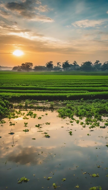 Foto harmonia nos campos capturando a essência da vida rural asiática