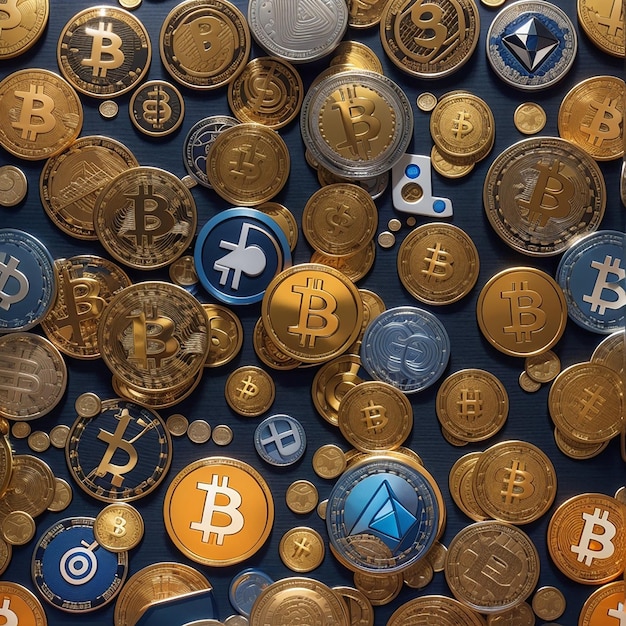 Harmonie der Kryptowährung Eine vielfältige Reihe von Bitcoins vereint sich in einem visuell atemberaubenden nahtlosen Muster
