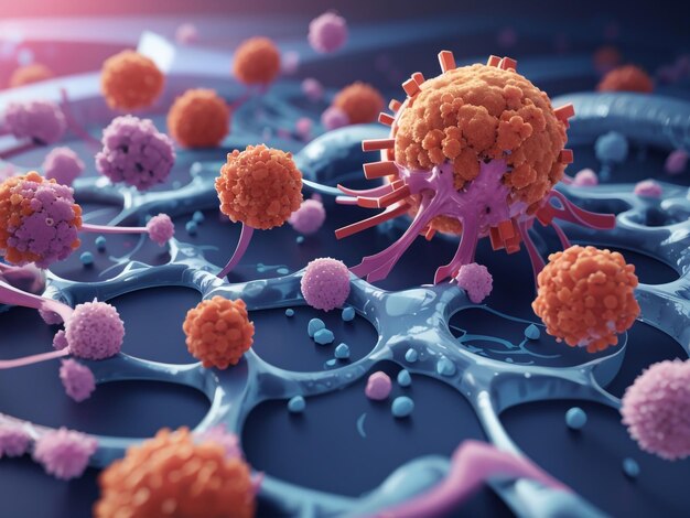 Harmonie des Immunsystems 3D-Illustration von Proteinen mit T-Lymphozyten Version 0