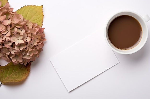 Harmonische Mischung faszinierende Komposition mit Visitenkarten Herbstblättern Hortensia und Cof