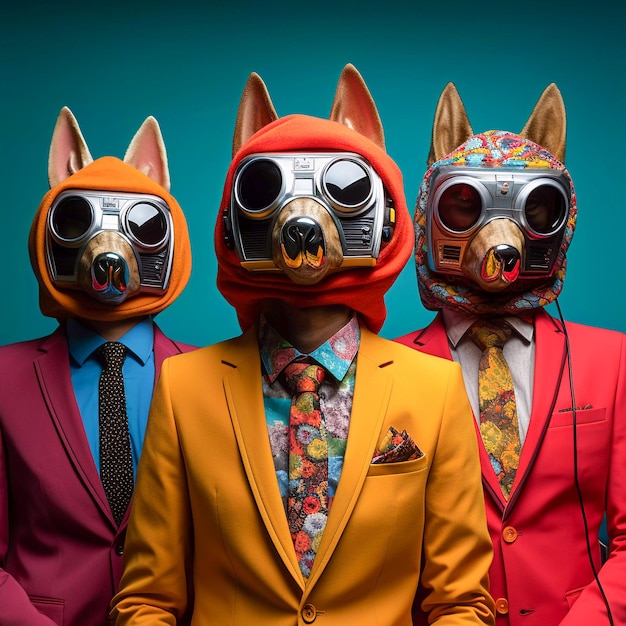 Harmony Hounds Dog Band posiert für ein unvergessliches Albumcover, KI-generiert