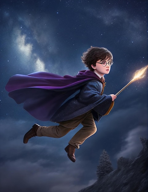 Harry Potter auf einem magischen Besen