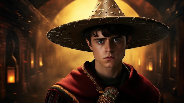 Harry Potter usando um sombrero mexicano foto realista Generative ai