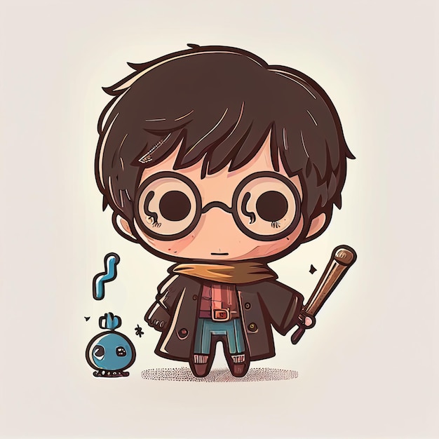 harry potter con una varita y una bola ai generativa