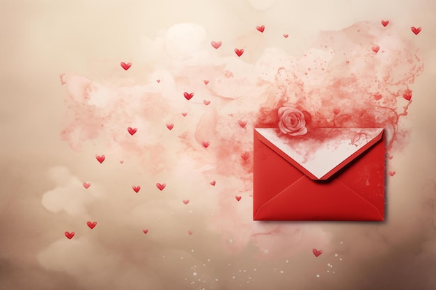 Foto hart vermelho etéreo e envelope de rosa radiante hart do dia dos namorados simbolizando romance e amor