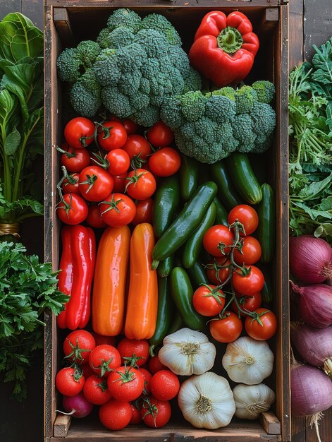 Foto harvest bounty eine bunte auswahl an frischem bio-gemüse