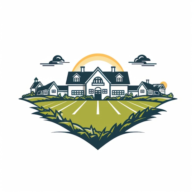 Harvest Gridiron Um logotipo minimalista de Fantasy Football com uma fazenda e um campo de futebol americano