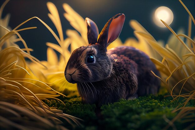 Hase mit Ostereiern im Grasgenerative ai