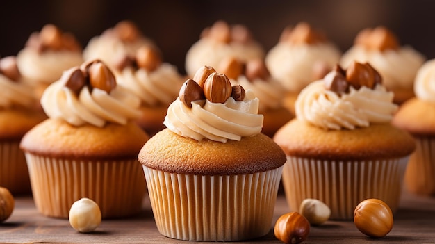 Haselnuss-Cupcake gekrönt von einer samtigen Haselnuss-Buttercreme mit zerkleinerten gerösteten Haselnüssen