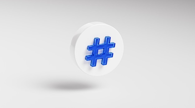 Hashtag Blue Glass Icon Button auf Circle App Symbol 3D Render