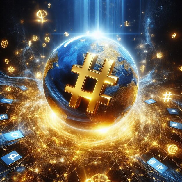 Foto el hashtag dorado del mundo digital