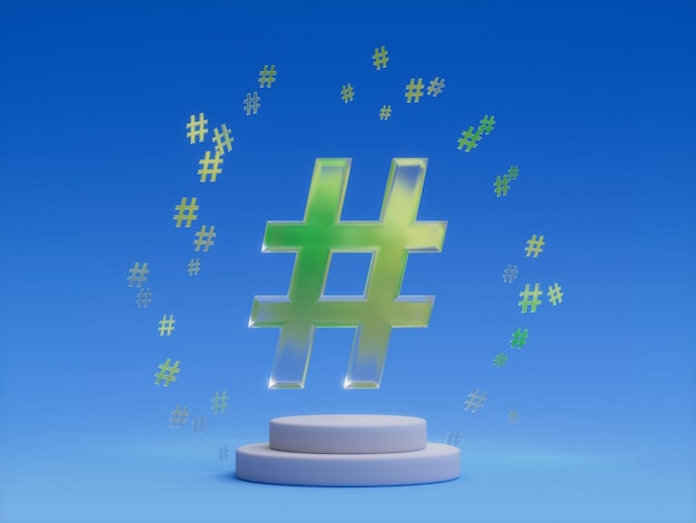 Hashtag Social Media Podium Platform Abstract Minimal Showcase Ilustração 3D