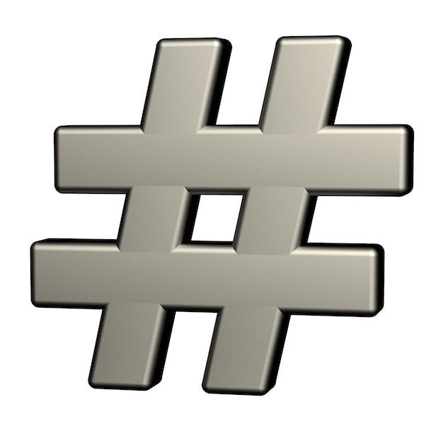 Hashtag-Symbol isoliert auf weißem Hintergrund 3D-Illustration