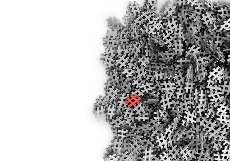 Foto hashtags infinitos aislados en rojo en un avión ilustración original de renderización en 3d