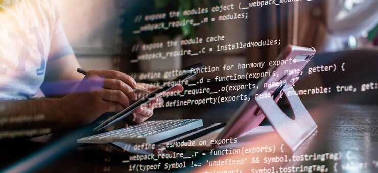 Foto hatbot codificación artificial fondo de codificación software digital